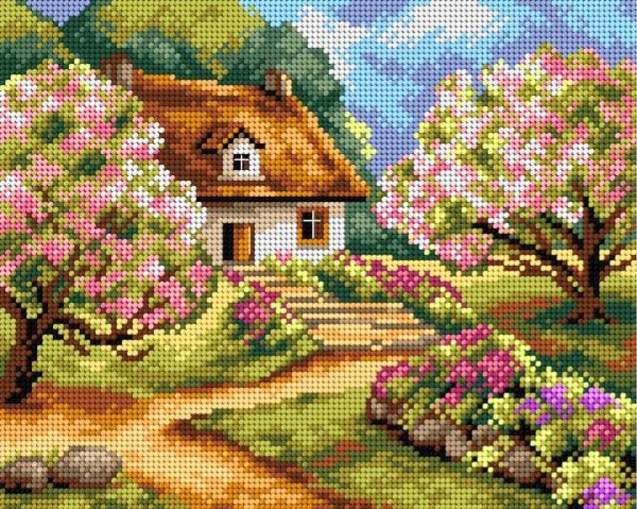 Needlepoint canvas for halfstitch without yarn Spring Road 2497H - Printed Tapestry Canvas
